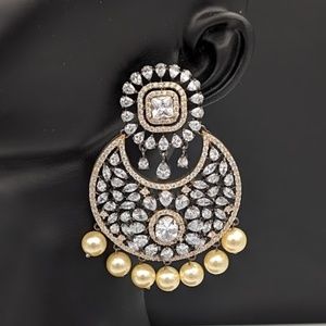 Indian Ethnic  CZ Round dangle Gold Earring - Chand Bali Gold